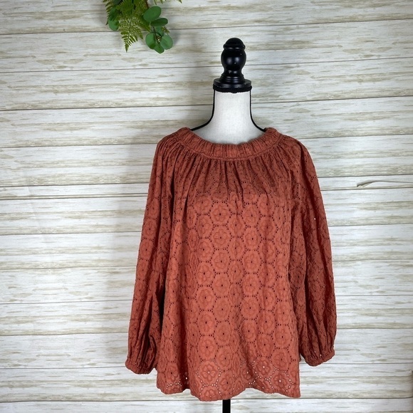 Roller Rabbit Burnt Orange Terracotta Floral Eyelet Blouse - Picture 1 of 5